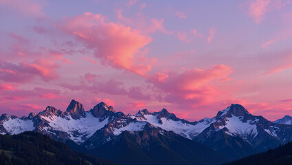 Obraz premium Majestic pink and purple sunset over peaks