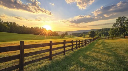 Fototapeta premium Sun Setting Over a Rolling Green Field