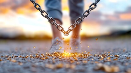 As the chains fell to the ground, the person stood tall, their eyes filled with determination and their heart filled with the exhilarating sense of freedom