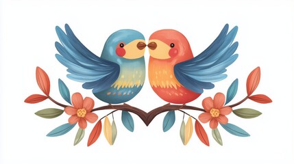 Fototapeta premium Mexican Quetzals: Folk Art Style, Minimalist Oil, Vibrant Floral Accents