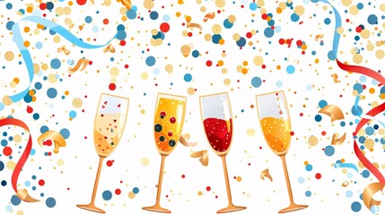 of Festive Champagne Flutes and Colorful Confetti Splash   Elegant and Joyful Party or Holiday Background