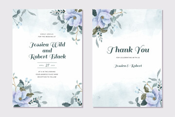 wedding invitation card purple blue green floral watercolor frame