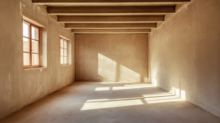 Fototapeta premium Empty room with smooth walls and ceiling after putty work in a newly constructed house