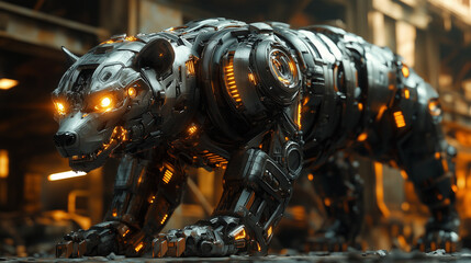 Fototapeta premium Futuristic Robotic Hyena with Glowing Lights