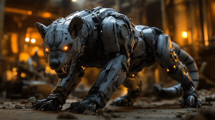 Fototapeta premium Futuristic Robotic Hyena with Glowing Lights