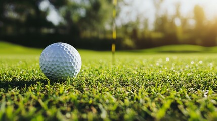 An elegant golfing experience on a well-manicured course, Golf essentials neatly displayed, Classic sporting style