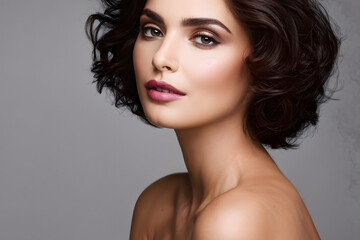 Fototapeta premium A woman with a short haircut and a light makeup