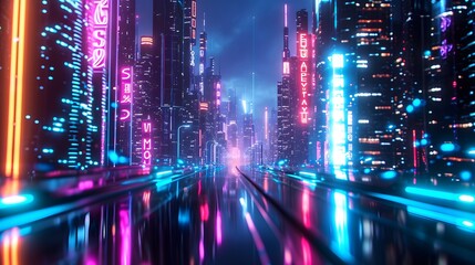 Fototapeta premium Abstract visuals of neon-lit futuristic streets