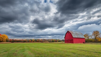 Red Barn Under a Stormy Sky
