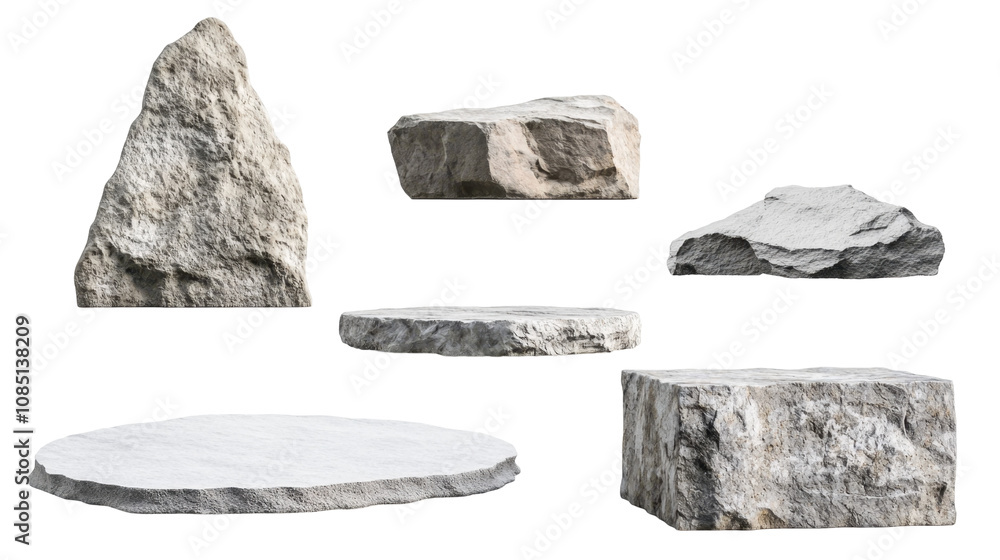 Poster various textured rocks and stones arranged in different positions showcasing natural forms and surfa