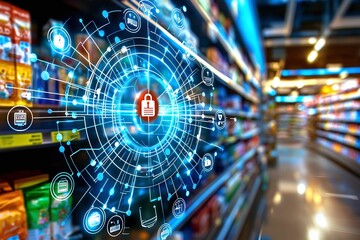 Supermarket Security with Digital Lock Icon