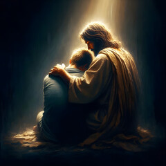 Jesus hugging a man
