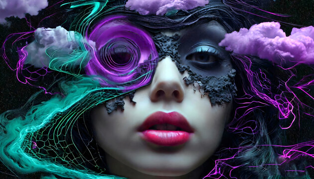 Psychedelische Abstraktion Destruktiver Einfluss 16х9. Hintergrund f&uuml;r das Design 1.