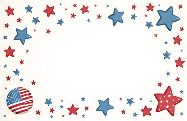 Fototapeta premium Decorative American Stars Border with Flag Accent [with space for text] in Red and Blue Against White Background