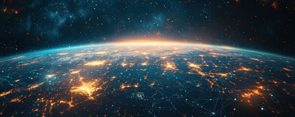 Obraz premium Earth from Space with Network Connections