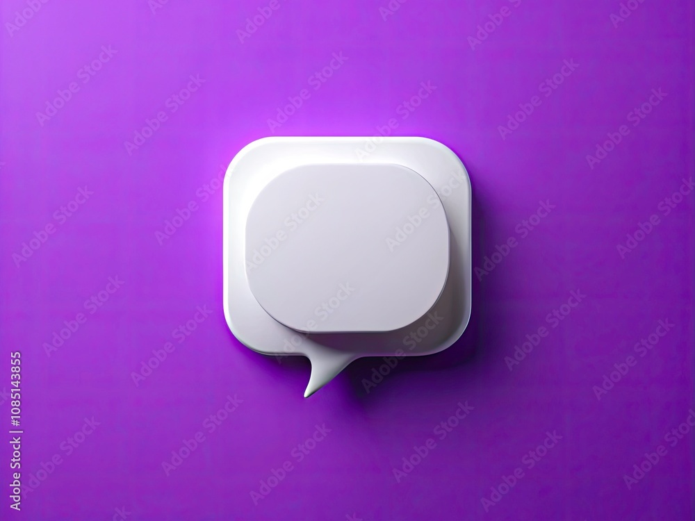 Poster white speech bubble icon on purple background representing communication and messaging in digital an