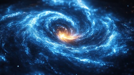 Glowing blue spiral galaxy core.