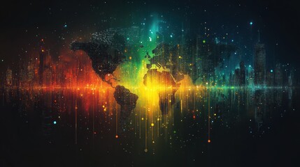 Naklejka premium Global network, digital world map.