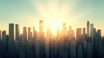 Fototapeta premium Golden Hour Urban Skyline in a Cityscape
