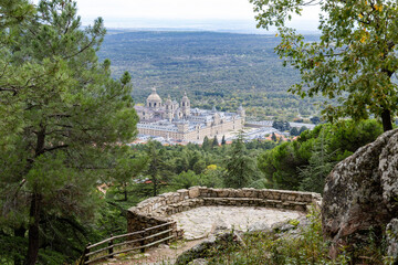 Naklejka premium View of the El Escorial Monastery from the Abantos mountain viewpoint