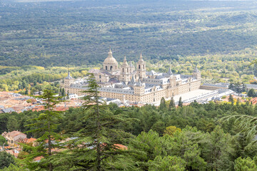 Fototapeta premium View of the El Escorial Monastery from the Abantos mountain viewpoint