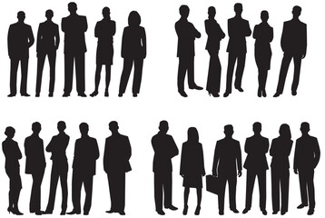 set of business team. businessman and businesswoman standing, talking and walking on isolated white background. Different group of business team. 