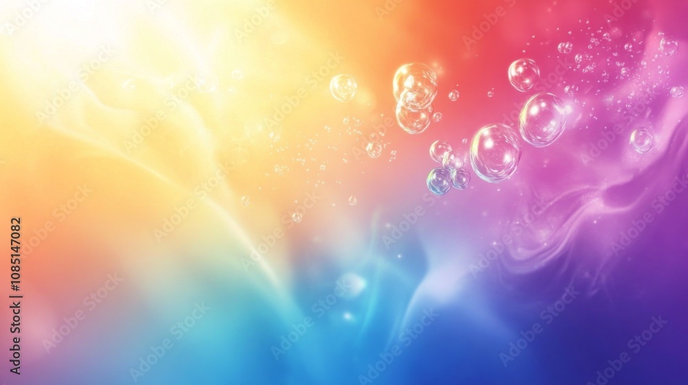Poster a colorful background with many bubbles floating in the air