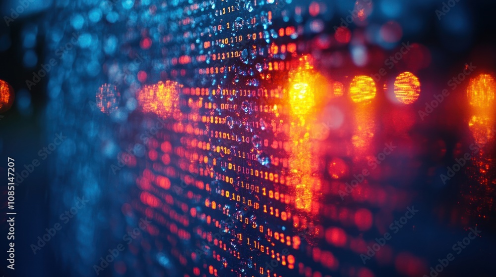 Aufkleber digital code stream, glowing data flow.