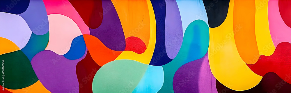 Poster a vibrant abstract composition featuring colorful, flowing shapes and smooth curves.