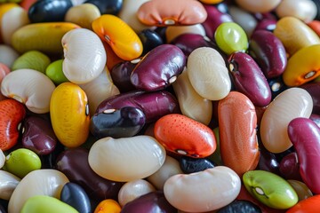 Scattering of colorful beans forming a textured background