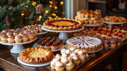 Fototapeta premium Assorted holiday desserts on display at a festive gathering