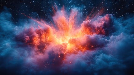 Fototapeta premium Fiery cosmic explosion in nebula clouds.