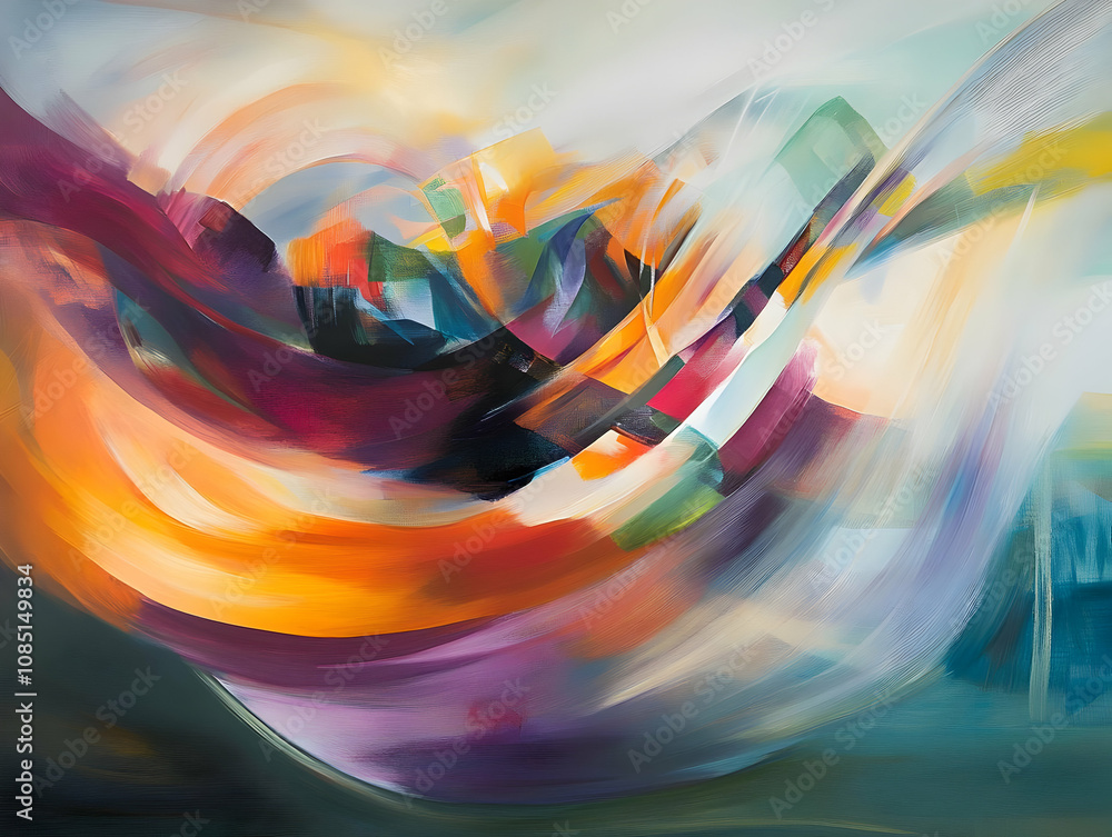 Poster abstract swirling colors evoke emotion and movement, creating a dynamic visual experience.