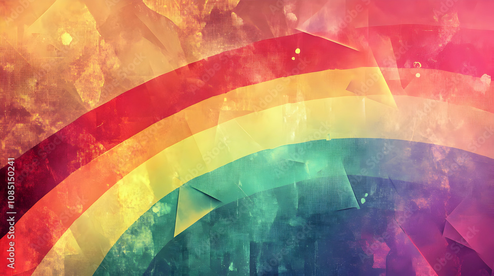 Poster a vibrant, abstract rainbow design with textured layers and a colorful gradient background.