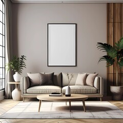 Generative ai, mockup poster frame living room 