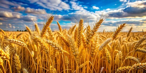 Fototapeta premium Golden Wheat Field under a Vibrant Blue Sky
