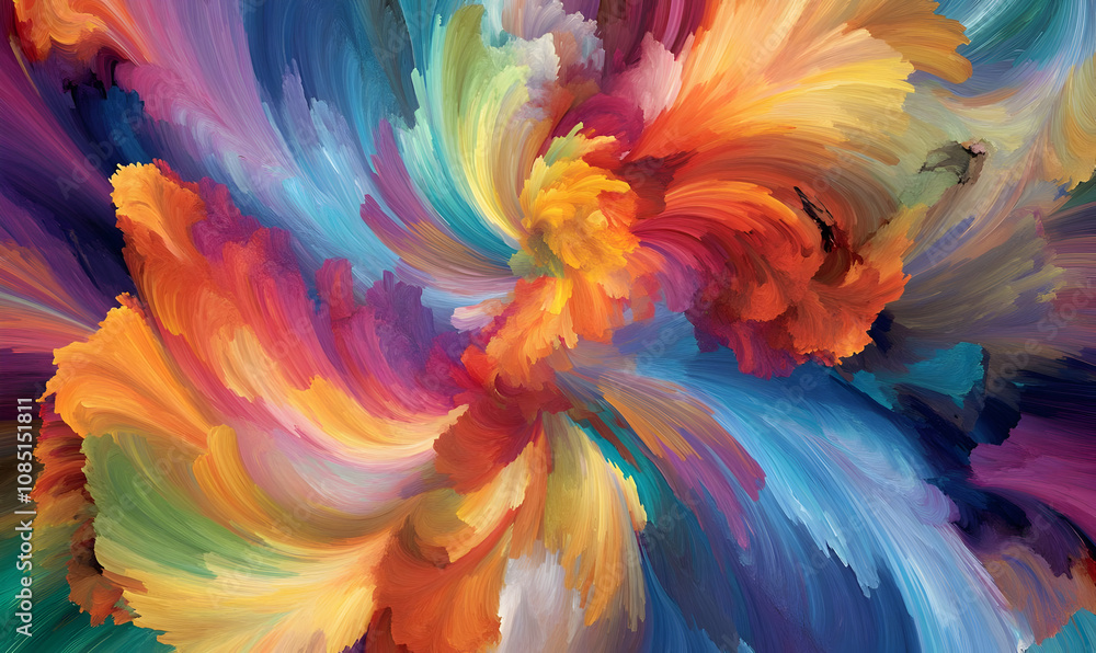 Poster a vibrant swirl of colors blending harmoniously, creating an abstract artistic representation.