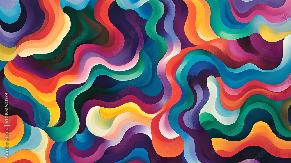 Poster a vibrant abstract design featuring flowing shapes and colors in a dynamic composition.