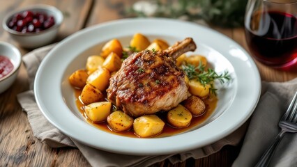 Duck Confit with Roasted Potatoes and Thyme