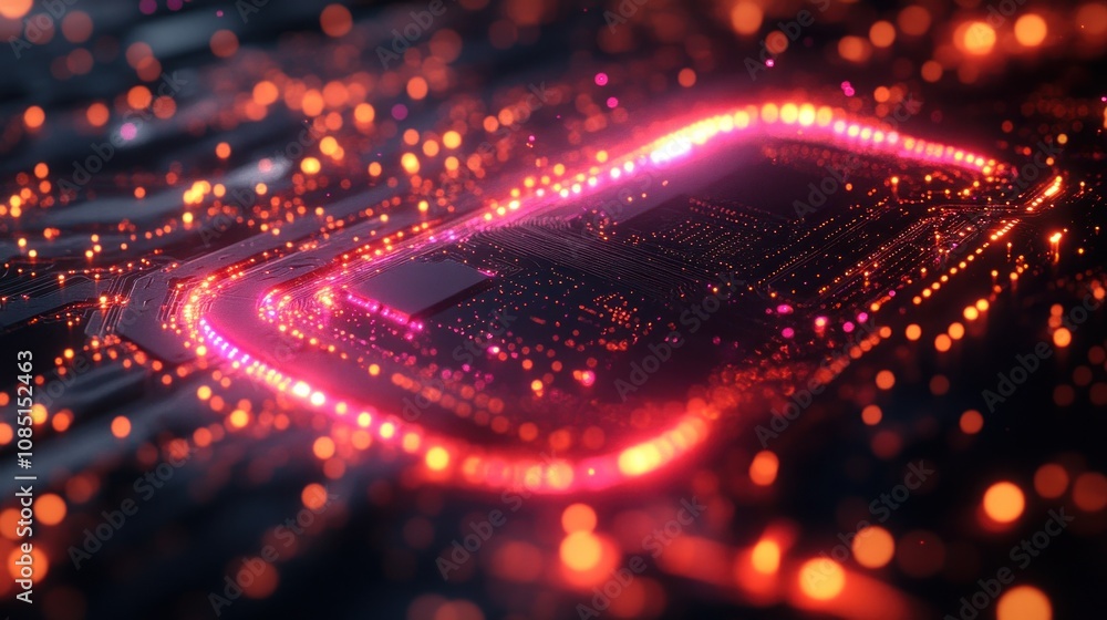 Poster glowing cpu on circuit board.