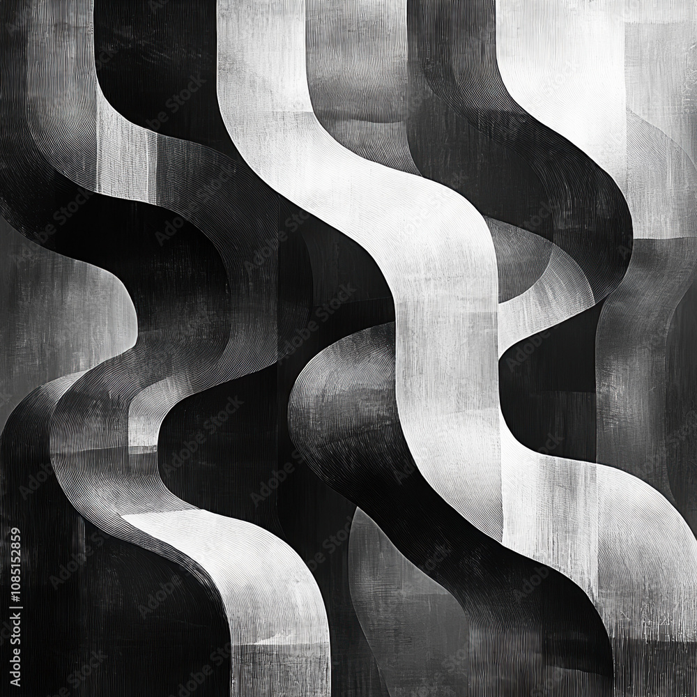 Poster abstract black and white wave pattern texture showcasing modern artistic design with fluid lines.