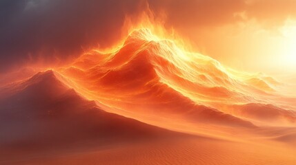 Fiery Sunset over Desert Mountain.