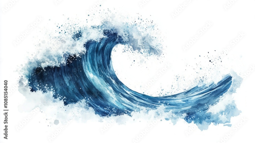 Poster a large wave crashing on a white background
