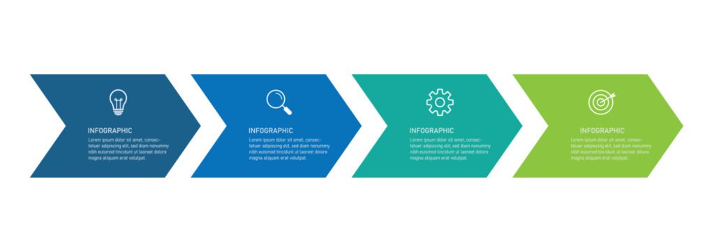 4 process infographic arrows design template. Planning, Marketing, Strategy and Business presentation. Vector illustration