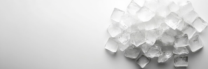 A pile of ice cubes on a white background, with clean and sharp edges	
