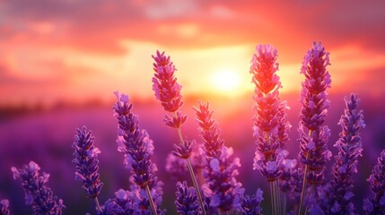 Naklejka premium Lavender field sunset.