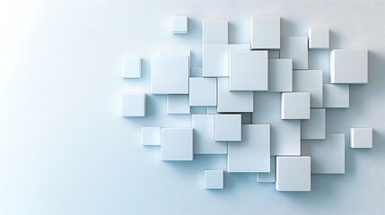 Obraz premium The white background features a series of raised squares in a 3D style, creating a visually striking and modern geometric pattern.