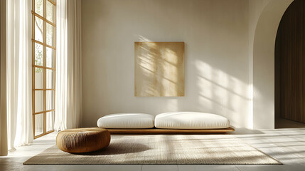 Modern Minimalist Living Room Design with Natural Light 3D Illustration