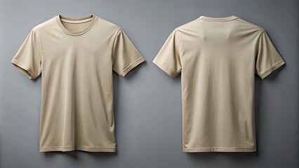 Beige T-Shirt Mockup Front and Back View Isolated on Grey Background for Apparel Design and Fashion Marketing