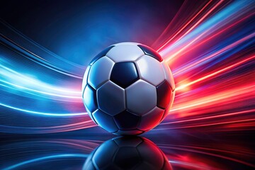 Obraz premium Classic Soccer Ball on Dynamic Red and Blue Background - Long Exposure Sports Concept Photography